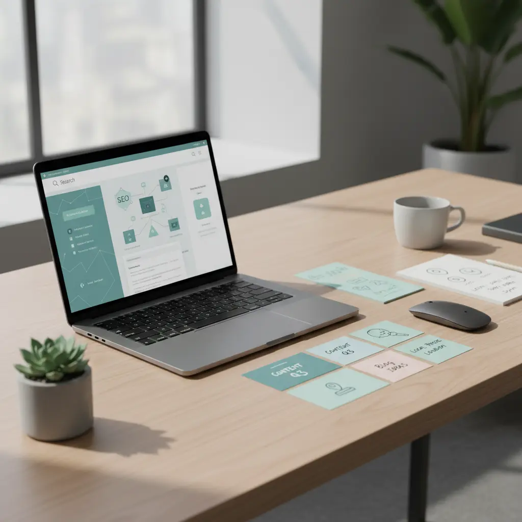 SEO analytics workspace showing search visibility and content performance review