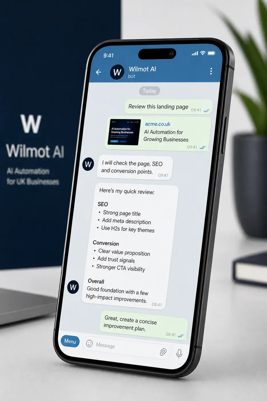 Wilmot approval flow shown in Telegram